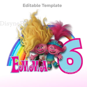 BEWERKBARE Trolls PNG, Poppy Trolls verjaardag sjabloon, Viva Poppy Clipart PNG, Trolls taart topper, Trolls verjaardag shirt