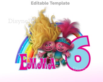 EDITABLE Trolls PNG, Poppy Trolls Birthday Template, Viva Poppy Clipart PNG, Trolls Cake topper, Trolls birthday shirt