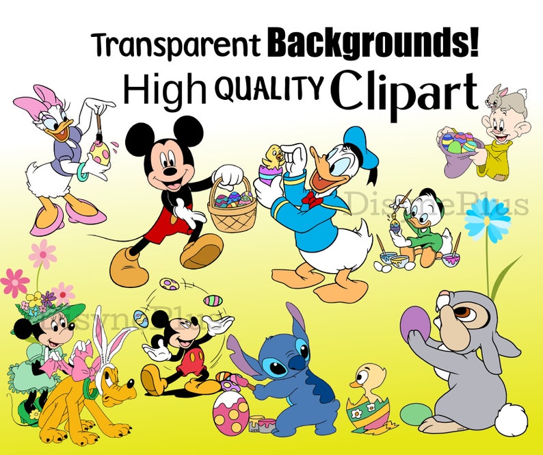 Mickey Easter Clipart, Kids Easter PNG, Winnie Pooh Easter clip art, Easter Bunny png, Spring Break Vacation PNG, Springtime png afdrukbaar afbeelding 2