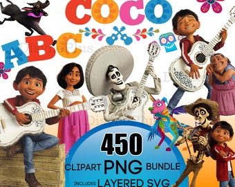 Coco PNG, Coco SVG, Coco clipart bundle, Miguel png svg, High Quality Coco images for birthday decorations, Cake toppers, shirts, and more!