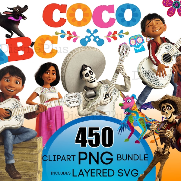 Coco PNG, Coco SVG, Coco Clipart Bundle, Miguel png svg, hochwertige Coco-Bilder für Geburtstagsdekorationen, Cake Toppers, Shirts und mehr!