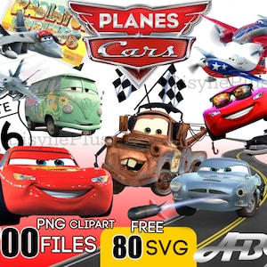 Auto's PNG, auto's clipart, auto's SVG, vliegtuigen en auto's verjaardag bundel, Instant Download, Instant Download Lightning Mcqueen Mater, Chrome Letter