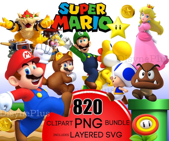 Mario PNG SVG Clipart, Super Mario png, Mario svg, Mario Kart Clipart, Princess Peach png svg Clipart, Luigi svg, Bowser SVG