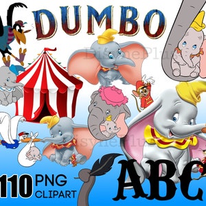 Dumbo Clipart Digitale Download, PNG Baby dumbo shirts verjaardagsuitnodiging, Dumbo baby shower printables transparante achtergronden, Olifant