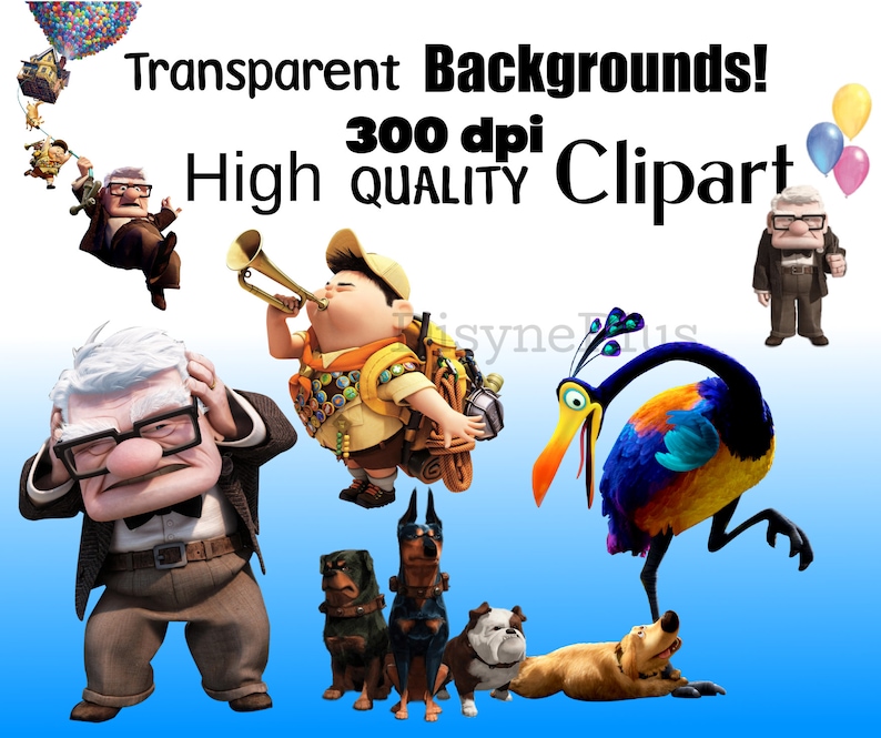 Puede incluir: Un conjunto de im&aacute;genes de clipart digital con personajes de las pel&iacute;culas animadas Up y Los Incre&iacute;bles. Los personajes incluyen a Carl Fredricksen, Russell, Dug, Kevin y Mr. Incre&iacute;ble. Las im&aacute;genes son de alta calidad y 300 dpi.