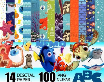 Nemo digitale papier Dory Finding Nemo PNG clipart digitale download, onder de zee scrapbook papier afdrukbare digitale kunst