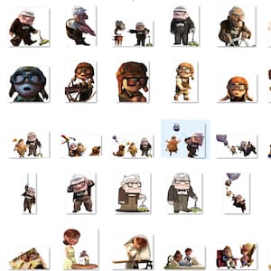 Puede incluir: Una colecci&oacute;n de im&aacute;genes de dibujos animados coloridos con un hombre mayor con cabello blanco y gafas, una mujer joven con cabello casta&ntilde;o y un perro. Las im&aacute;genes representan varias escenas de la pel&iacute;cula animada Up.