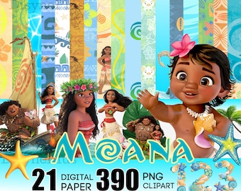 Moana Digital Paper, Moana Clipart, Moana Birthday, Moana Art, Maui clipart, Moana PNG