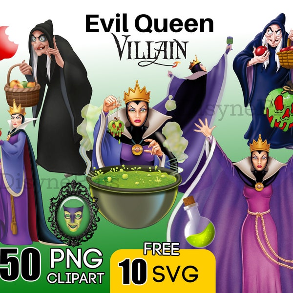 Evil Queen Clipart, Evil Queen SVG, Evil Queen PNG, Méchants png clipart, Fête des méchants, Méchants imprimable, Méchants couches SVG