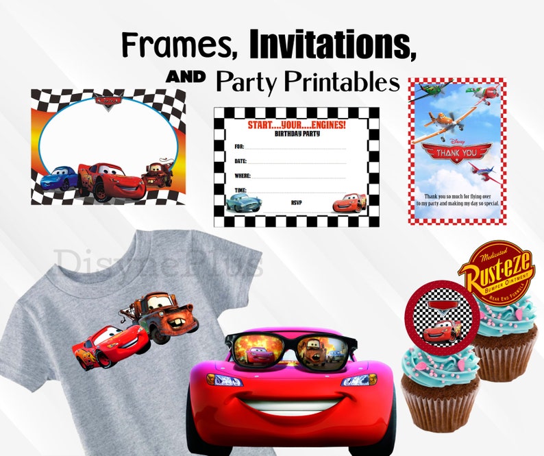 Bilar PNG Clipart, Bilar SVG, Flygplan och Bilar Födelsedagspaket, Direkt Nedladdning Lightning McQueen Mater, Bilar Typsnitt bild 5