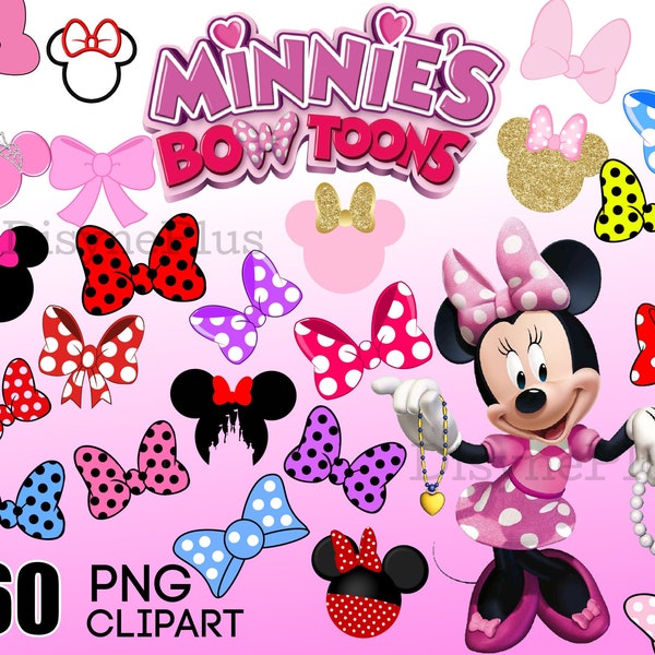 Minnie PNG, Minnie Bows PNG, Bow Clipart, Descarga digital instantánea, Fondos transparentes para cumpleaños o manualidades