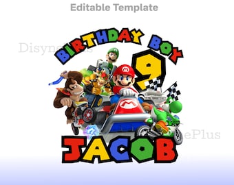 EDITABLE Mario Kart PNG, Mario Bros Birthday Template, Mario Kart Luigi Bowser Clipart, Mario PNG, Mario Kart Cake topper birthday shirt