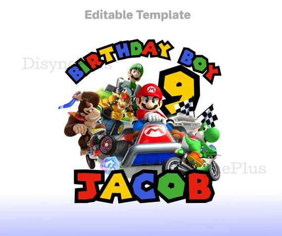 EDITABLE Mario Kart PNG, Mario Bros Birthday Template, Mario Kart
