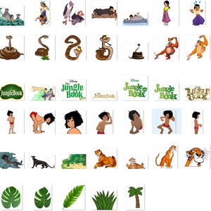 Puede incluir: Una colecci&oacute;n de im&aacute;genes de dibujos animados coloridos de la pel&iacute;cula de Disney El Libro de la Selva. Las im&aacute;genes incluyen a Mowgli, Baloo, Shere Khan, Kaa, King Louie, Bagheera y otros personajes de la pel&iacute;cula. Las im&aacute;genes son perfectas para usar en manualidades, scrapbooking u otros proyectos creativos.