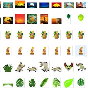 May include: A collection of digital images featuring characters and scenes from the animated film The Lion King. The images include Simba, Mufasa, Pumbaa, Timon, Zazu, Scar, and other characters. The images are in various styles, including cartoon, realistic, and stylized. The images are suitable for use in crafts, scrapbooking, and other creative projects.