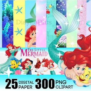 Papier de la petite sirène, clipart Ariel PNG, la petite sirène PNG, papier Ariel, anniversaire de la petite sirène, clipart princesse, princesse PNG, plie
