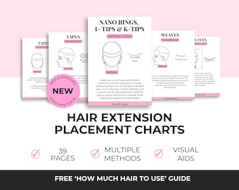 Gráficos de colocación de extensiones de cabello en PDF, guía de seccionamiento y colocación para estilistas, nanoanillos, cintas, tramas, descarga instantánea