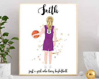 Poster de basket-ball personnalisé, cadeau de basket-ball, cadeaux de basket-ball personnalisés, cadeau pour adolescente, cadeaux pour elle, art mural imprimable de basket-ball