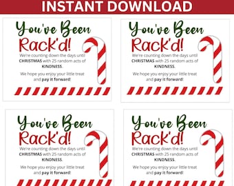You&#39;ve Been Rack&#39;d Printable Cards, Random Acts of Christmas Kindness Printable, Candy Cane RAOK Activity, Random Acts of Kindness Tags