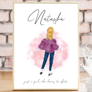 Personalized Ice Skating Poster, Ice Skating gift, figure skating gift, teen girl gift, gifts for her, watercolor people, printable wall art