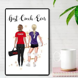 Póster de entrenador de voleibol, regalo de voleibol, regalos de voleibol personalizados para entrenador, regalos para ella, arte de pared imprimible de voleibol