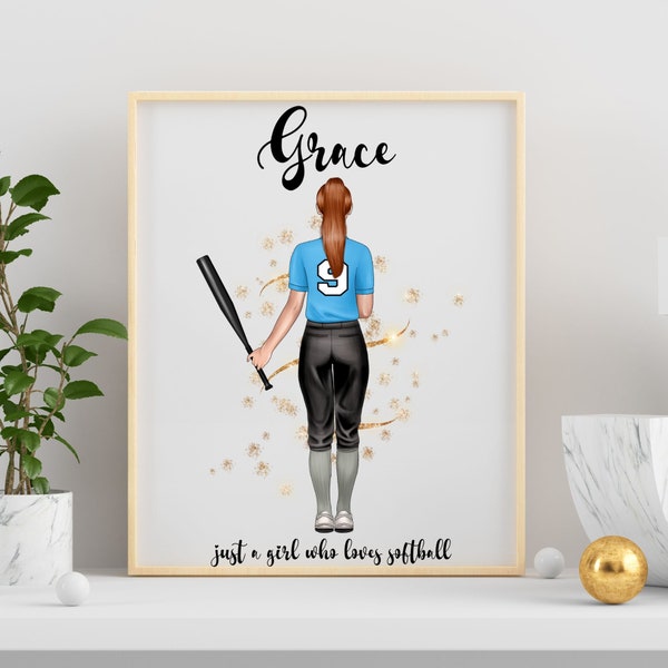 Personalized Softball Poster, Softball gift, Personalized Softball gifts, teen girl gift, gifts for her, Softball printable wall art