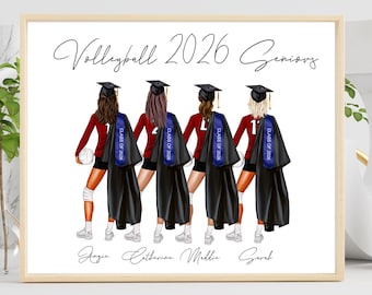 Gepersonaliseerde volleybalteam afstudeerprint, volleybal afstudeercadeau, volleybal cadeau voor meisjes, aangepaste volleybal afstudeerprint