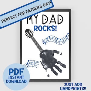 My Dad Rocks Handprint Art, Father&#39;s Day Handprint Art, Father&#39;s Day Handprint Printable, Baby Handprint, Daddy Handprint Gift, Gift For dad
