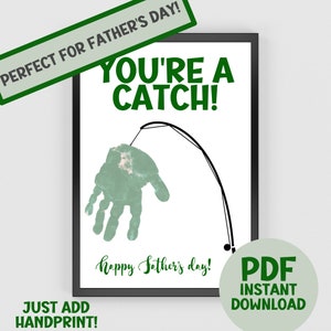 Fishing Handprint Art, Father&#39;s Day Handprint Art, Father&#39;s Day Handprint Printable, Baby Handprint, Daddy Handprint Gift, Gift For dad