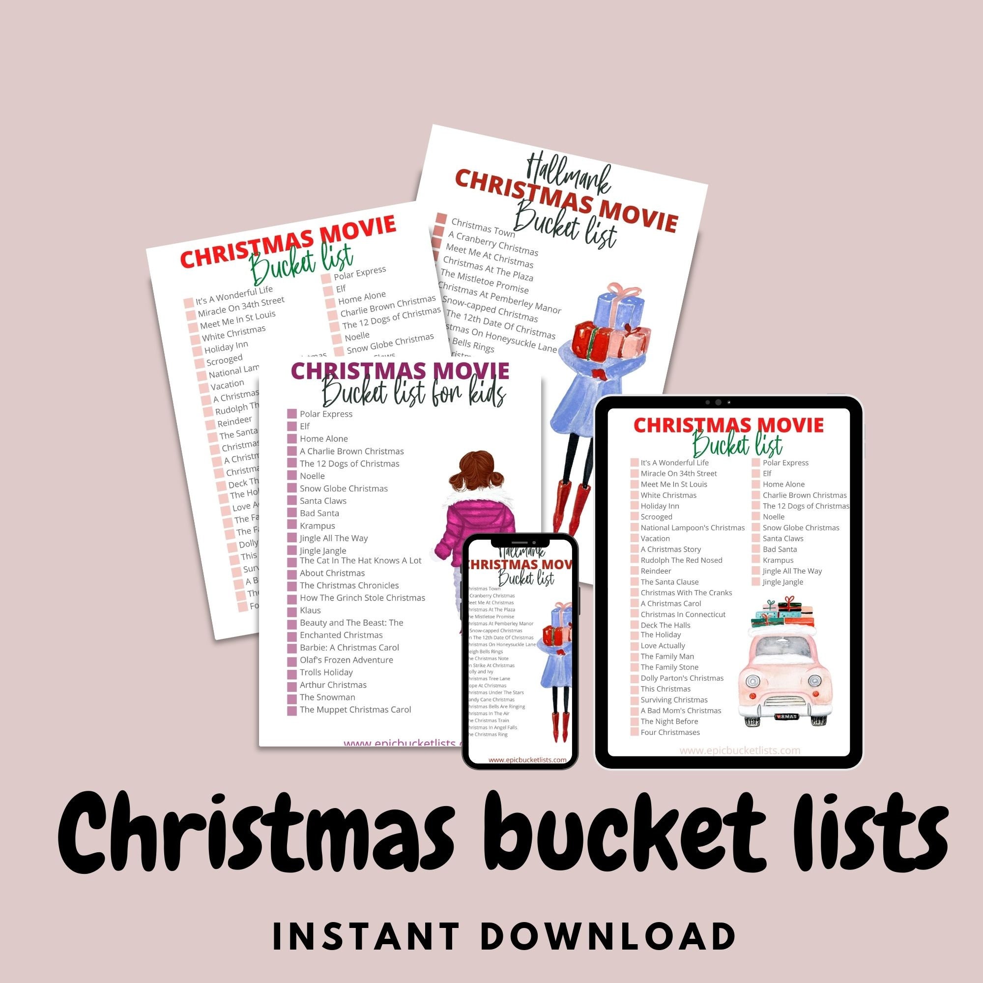 Christmas Movie Bucket List | Printable Christmas Bucket List | Christmas Bucket List Bundle | Christmas Bucket List | Holiday Bucket List