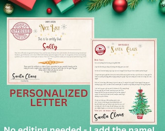 Official Personalized Letter from Santa With Nice List Certificate, Christmas Santa Letter, Editable Santa Letter, Digital North Pole Letter