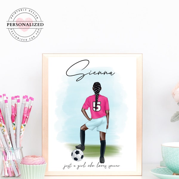 Personalized Soccer Poster, Soccer gift, personalized soccer gifts, teen girl gift, gifts for her, watercolor people, printable wall art