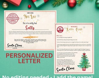 Official Personalized Letter from Santa With Nice List Certificate, Christmas Santa Letter, Editable Santa Letter, Digital North Pole Letter