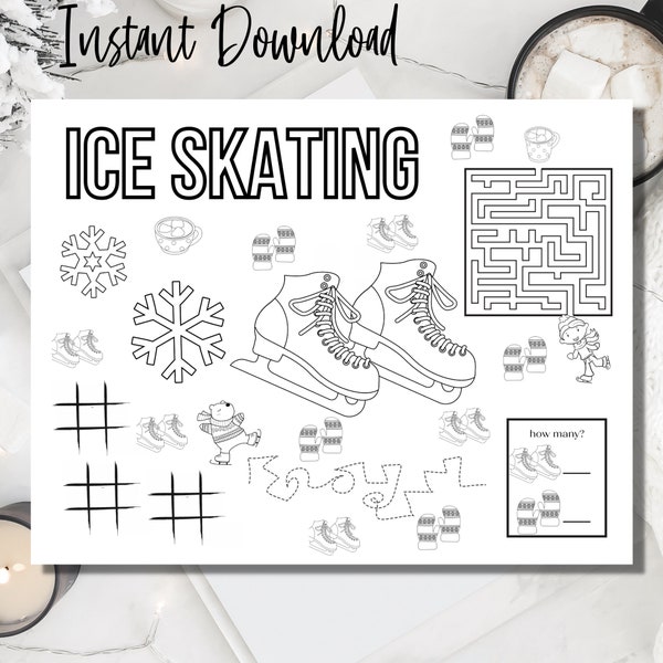 Ice Skating Kids Placemat | Kids Skating Place Mat | Ice Skating Fun Printables for Kids | Activity Placemat INSTANT DOWNLOAD