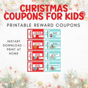 Christmas Coupons, Christmas Reward Coupons, Kids Reward Coupons, Holiday Coupons Christmas Present, Stocking Stuffer Coupon Book Printable