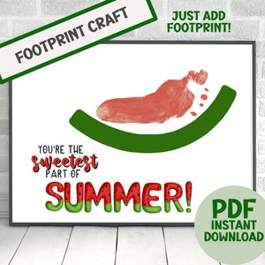 Watermelon Footprint Art, Summer Footprint Craft, Footprint Printable, Valentines Footprint Art, Footprint Printable, Footprint Keepsake