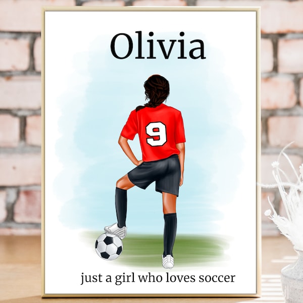 Personalized Soccer Poster, Soccer gift, personalized soccer gifts, teen girl gift, gifts for her, watercolor people, printable wall art