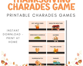 36 Thanksgiving Charade Cards -Thanksgiving Charades Party Game | Thanksgiving Party Games | Fun Thanksgiving Game | Friendsgiving Games