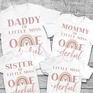 Modern Rainbow First Birthday Family Shirts, Little Miss ONEderful Shirt, Rainbow Birthday, Girls Birthday Boho 1st Birthday, Cake Smash