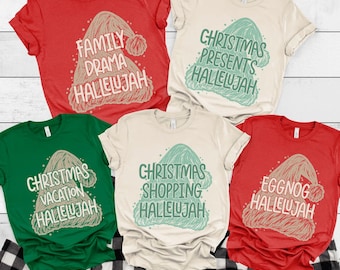 Christmas Hallelujah Pajamas, Family Matching Xmas Tshirt, Matching Group Tees, Christmas Gift Tees, Christian Christmas Tees, Hallelujah
