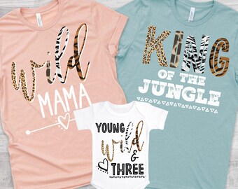 Wild and Three, 3rd Birthday Shirt, Young and WIld Family Birthday Shirt Set, Wild and Three Set, Girl's Birthday Shirt, Third Birthday, Zoo