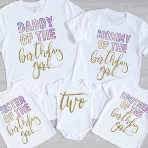 Rainbow Birthday Shirts, Glitter Pastel Birthday tshirt,  Colorful Watercolor Splatter Sprinkles Ombre 1st 2nd 3rd, Family Matching Shirts
