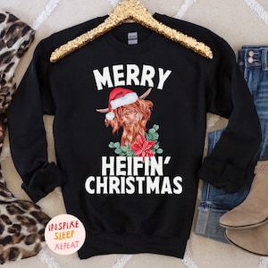 Christmas Sweatshirt, Cute Cow Christmas Sweatshirt, Merry Christmoos, Christmas Gift for her, Farmlife Sweatshirt, Funny Gift for Cow Lover