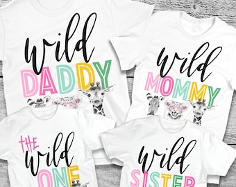 Family Wild One Shirts, Wild One Girl Pink and Gold Safari Animals Zoo, Wild One Birthday Shirt, Family safari floral zoo jungle wild shirts