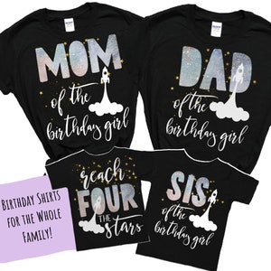 Family Matching, Reach Four the Stars, Birthday Top, Mommy and Me, Space Out Of This World Family Set Outer Space Party Space Birthday Party