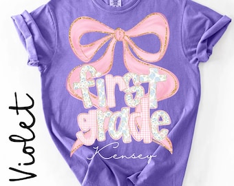 Custom 1st Grade Girl Shirt,Coquette Bow Back to School Tee, First Day of 1st Grade, Comfort Colors School Shirt, First Grade Back to School