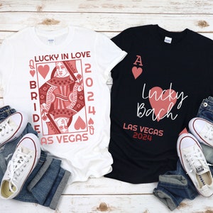 Chemise Bachelorette Las Vegas, cadeaux EVJF, chemise de mariée carte à jouer, chemises de mariée, t-shirt EVJF porte-bonheur, EVJF