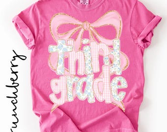 Camiseta para niña de tercer grado, camiseta Coquette Bow para la vuelta al cole, camiseta para el primer día de tercer grado, camiseta escolar Comfort Colors, regreso a clases para tercer grado