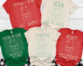 Family Christmas Shirt, Group Matching Holiday outfits, Funny Gingerbread Inmate Xmas Party Tees, Custom Toddler Youth Most Likely To Tops