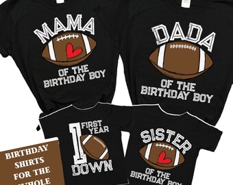 Football Birthday Football Shirts, Football First Birthday Shirt, Heart Football, Boys First Birthday, Football Mom Dad, Family Matching